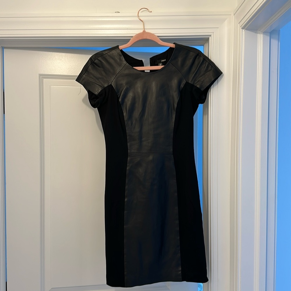 Aqua faux leather black dress